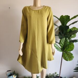 Bryn Walker Tencel Asymmetrical Tunic Dress Size L Lemon Color